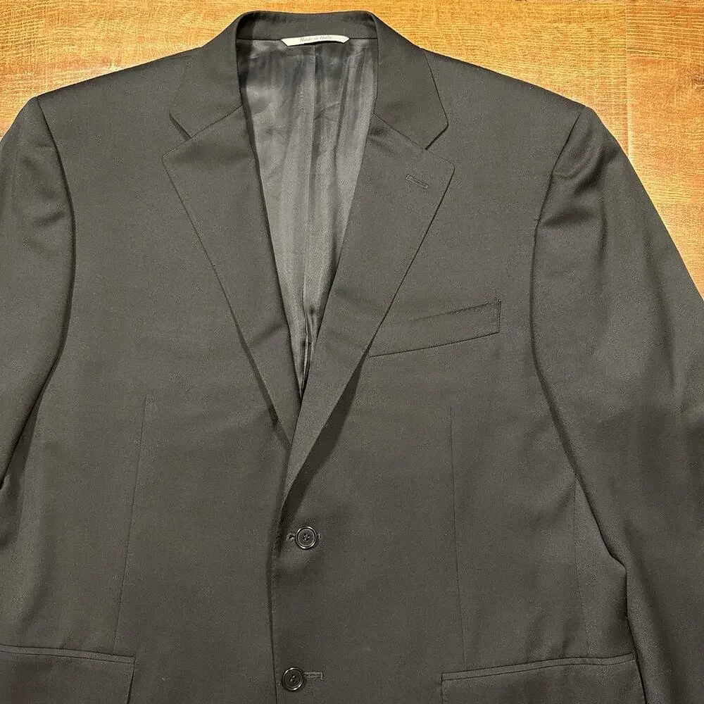 Canali Suit Blazer Jacket Mens 46R Black Wool 2 Button Designer Luxury Career